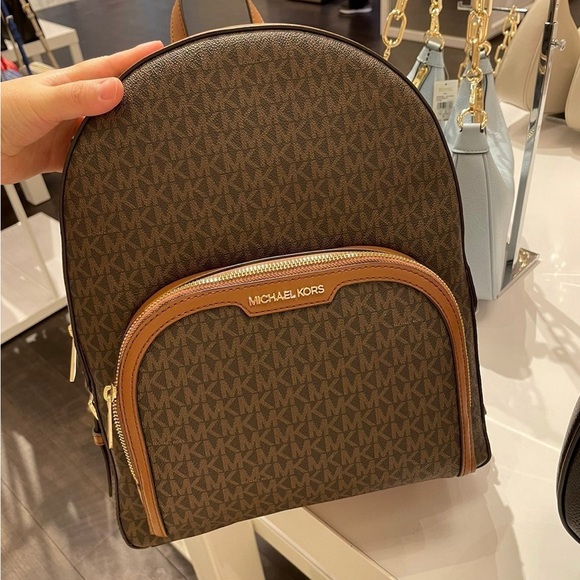 Michael Kors Handbags - MICHAEL KORS JAYCEE LARGE ZIP POCKET LEATHER BACKPACK MK BROWN NWT $558